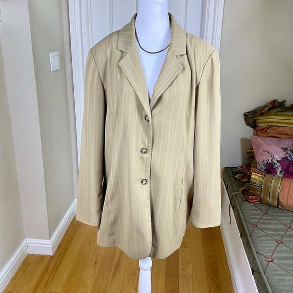 Halston Blazer Vintage Pinstripe Single Breasted Tan Beige 3 Button Plus (16) - Picture 1 of 8